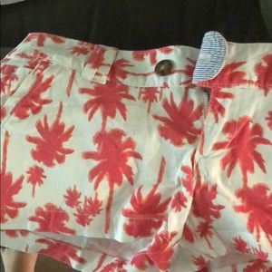 pink and white palm tree shorts